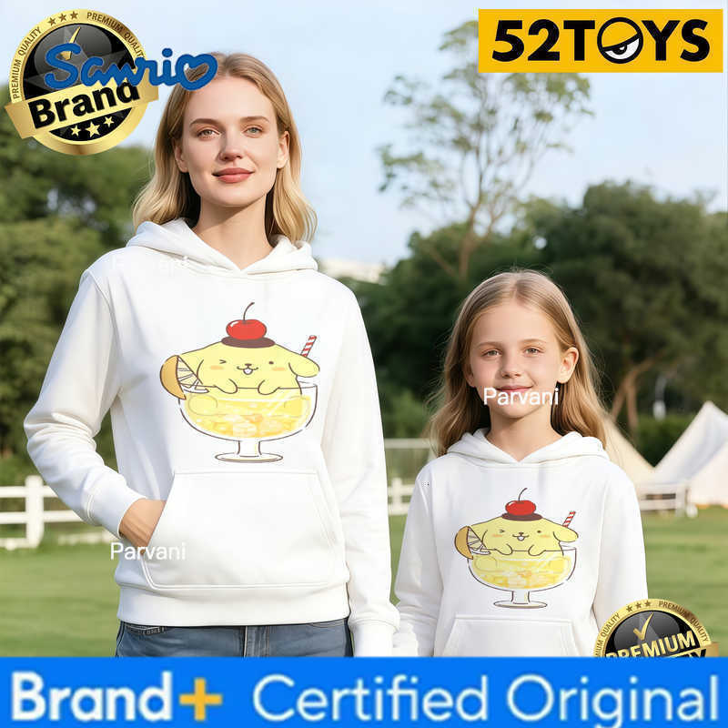 Sanrio 2026 Autumn-Winter Trending Pompompurin Parfait Print 100 Cotton Parent-Child Hoodies High Quality Loose Casual Comfortable H260302