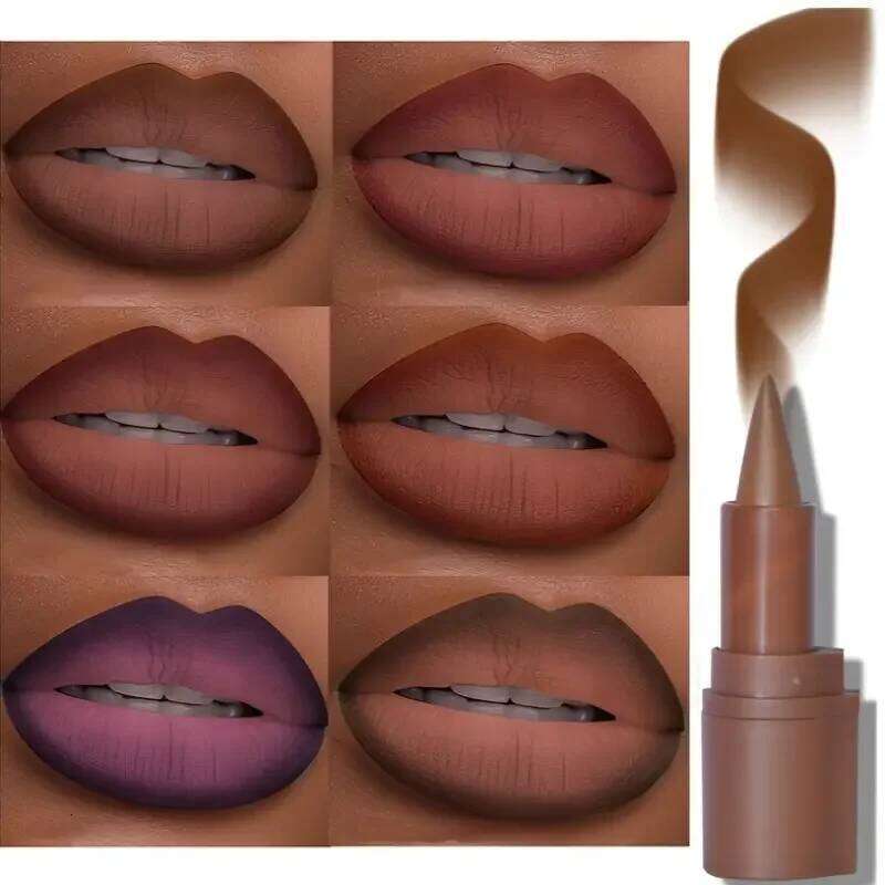 Matte lip liner and lipstick dual-purpose - crayon form, conical tip, purple & red tones, long-lasting waterproof, perfect gift H260302