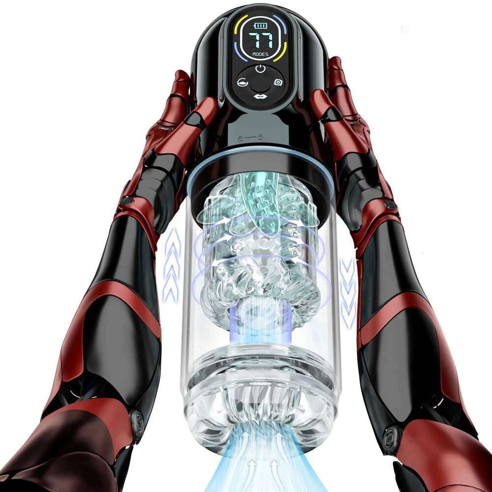 New LCD Automatic Male Mastubator Penis Pump With 7 Vibrating Rotating Thrusting & Licking Modes Pocket Pussy Sex Toys for Men C260302