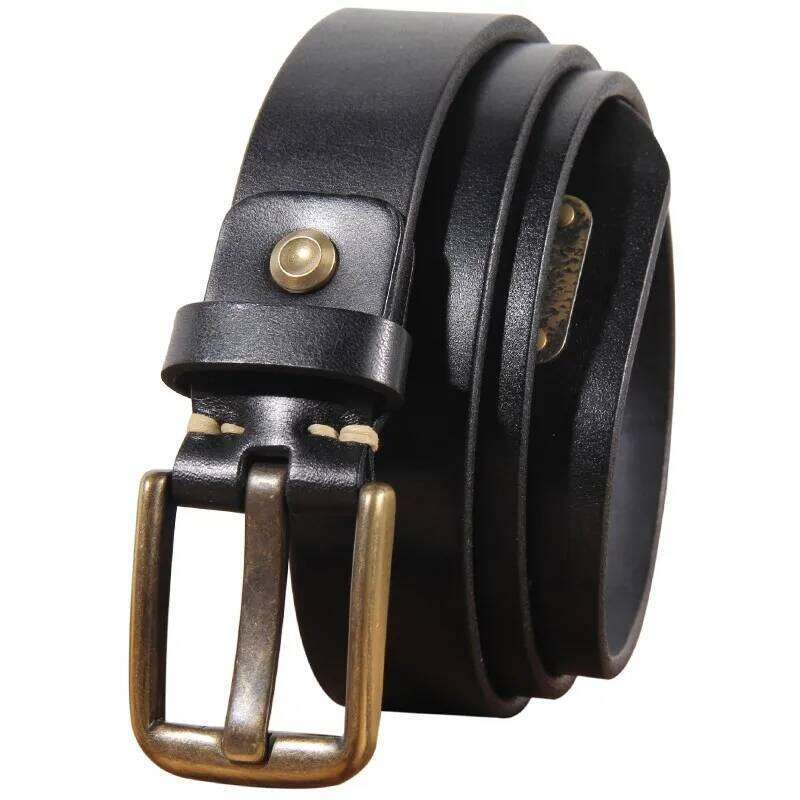 Retro casual extra thick top layer vegetable tanned cowhide pure copper wide pin buckle men's tooling jeans belt S260228