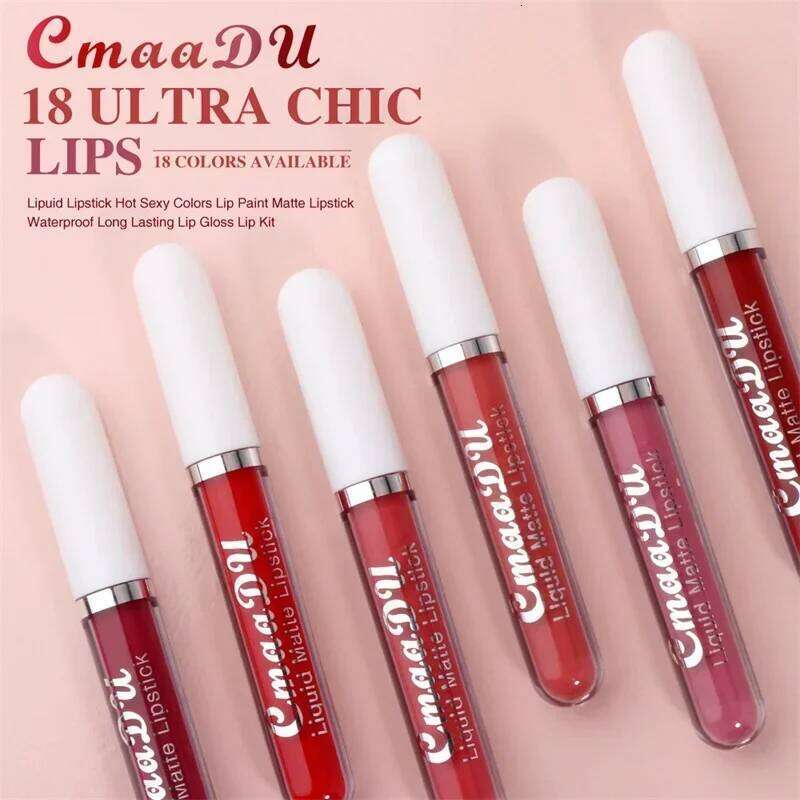18 Colors Matte Lipstick Waterproof Long Lasting Velvet Texture High Saturation Lip Gloss Easy Color Non-stick Cup Lips Makeup H260302