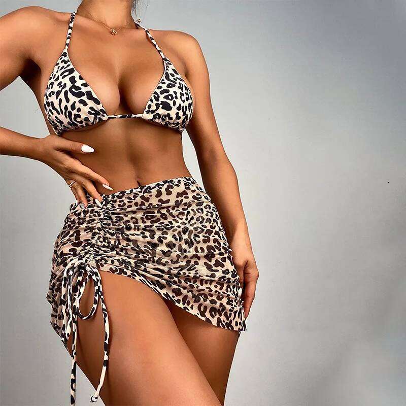 2025 Leopard Print Bikini Set Women's High Waist 3-Piece Swimsuit with Triangle Top & Cheeky Bottom Matching Sets Sexy Beachwear Z260301
