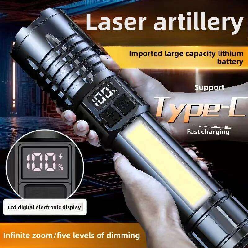 High Power LED Flashlight Portable Zoom Torch Type-C Rechargeable Waterproof Light with COB Side Lamp for Outdoor Camping Hiking Z260301