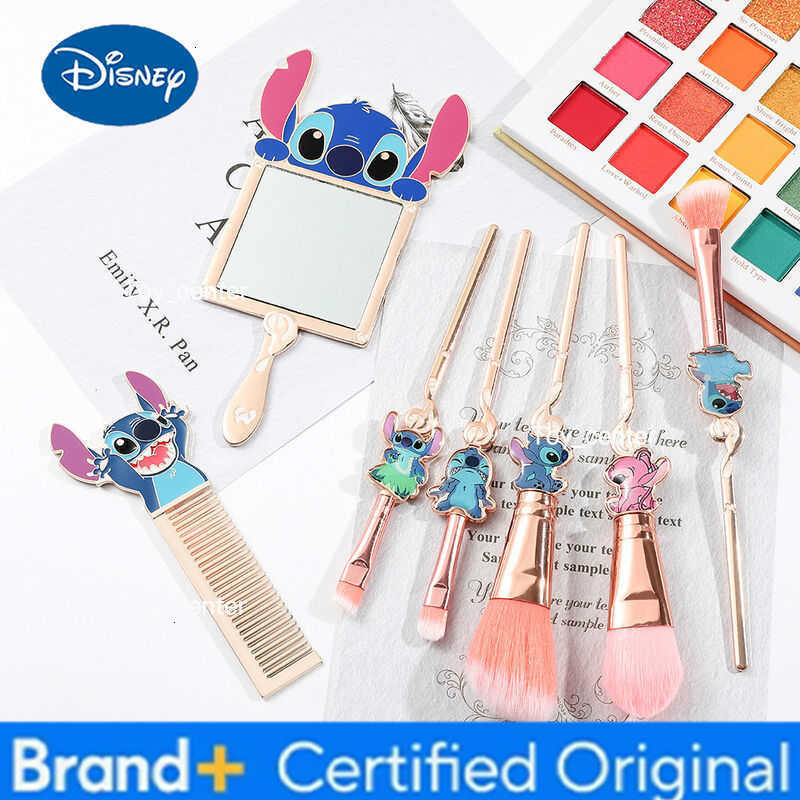 Disney Cartoon Cute Stitch Makeup Tools Set of 7 Lip Brush Comb Makeup Brush Set Portable Handheld Mirror Holiday Gift for Girls H260302
