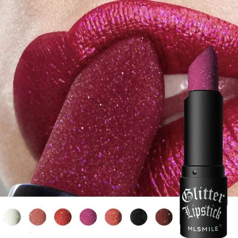7 Colors Diamond Matte Non-stick Cup Flash Lasting Pearlescent Metallic Lipstick Dark Black Lipgloss Women Lips Makeup H260302