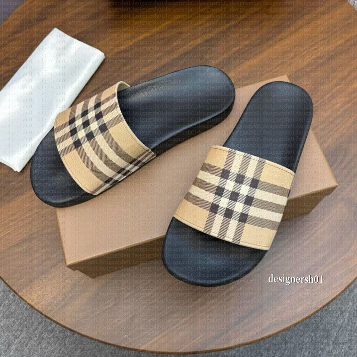Designer Slipper Check Slides for Men Women Sliders Sandals Luxury Outdoor leisure Vintage Printing Tartan Slide Slippers Summer Beach Sandals Embossed Slide