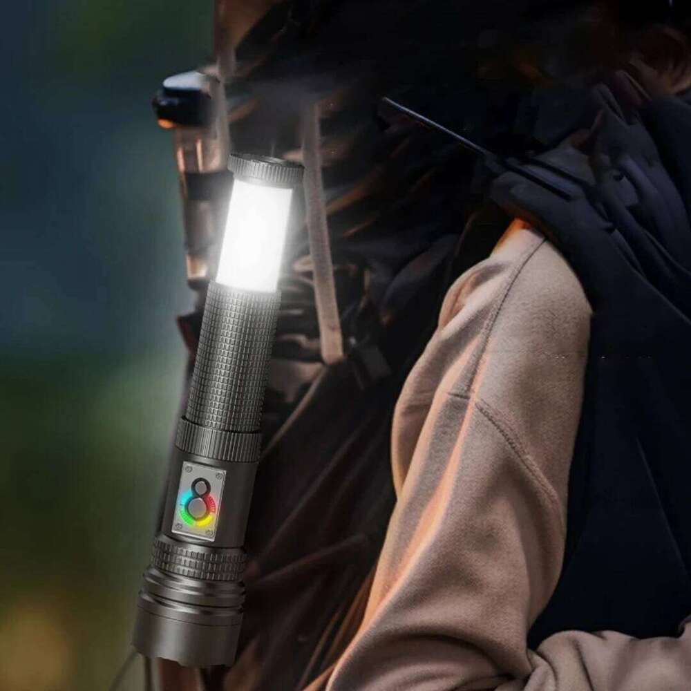 High Power Rechargeable LED Zoomable Led Flashlight With Tail Light Torch For Outdoor Camping Hiking Emergency Lamp Z260301