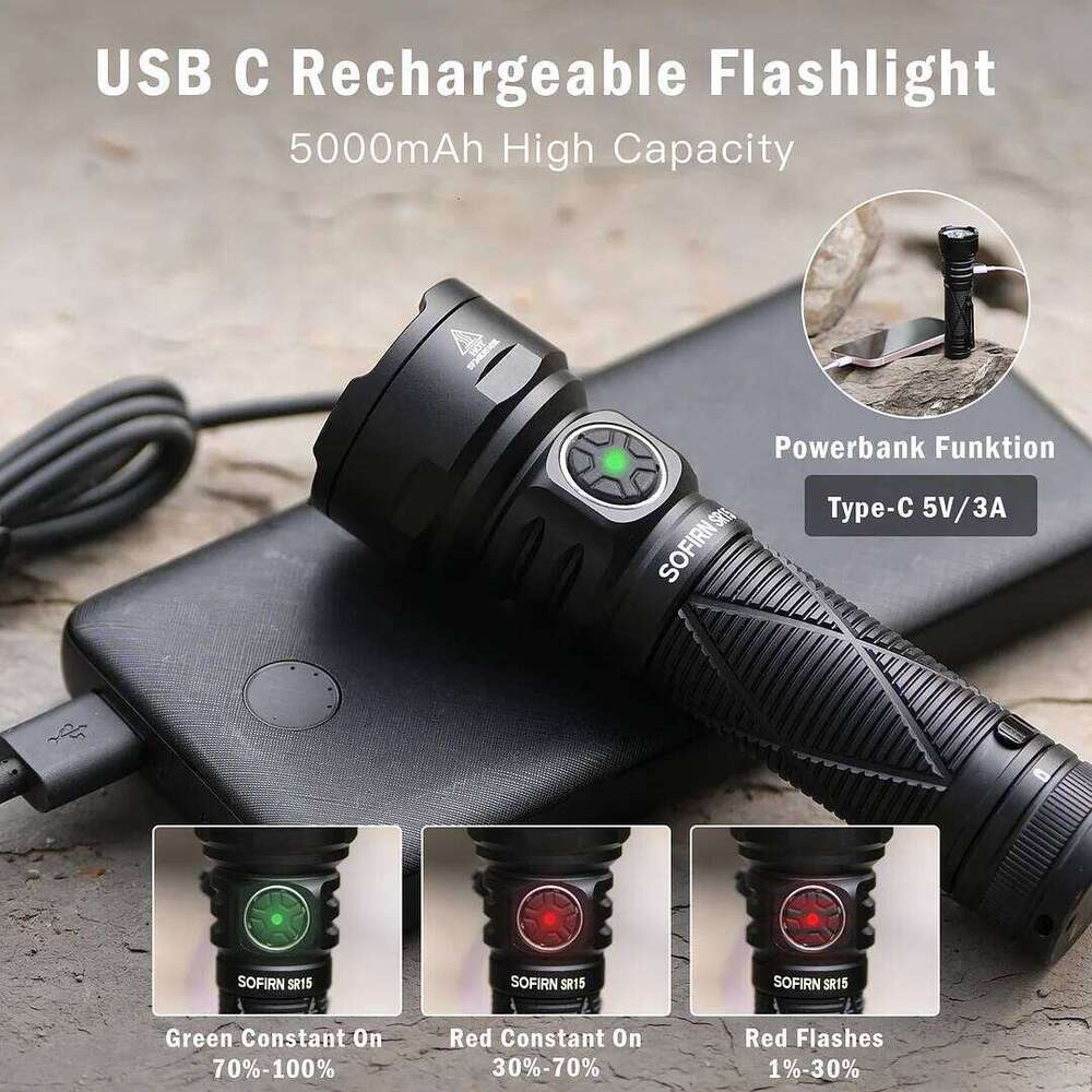 SOFIRN SR15 Rechargeable Flashlight 4500lm Super Bright Long Beam Distance EDC Torch for Camping Fishing Z260301