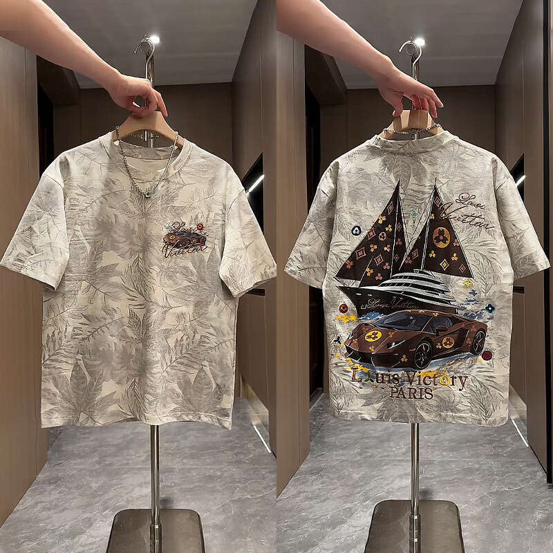 Trendy Brand Embroidered Letter Short For Men Summer Versatile Painted Smooth Sailing Printed Half Sleeve Youth Casual T-Shirt