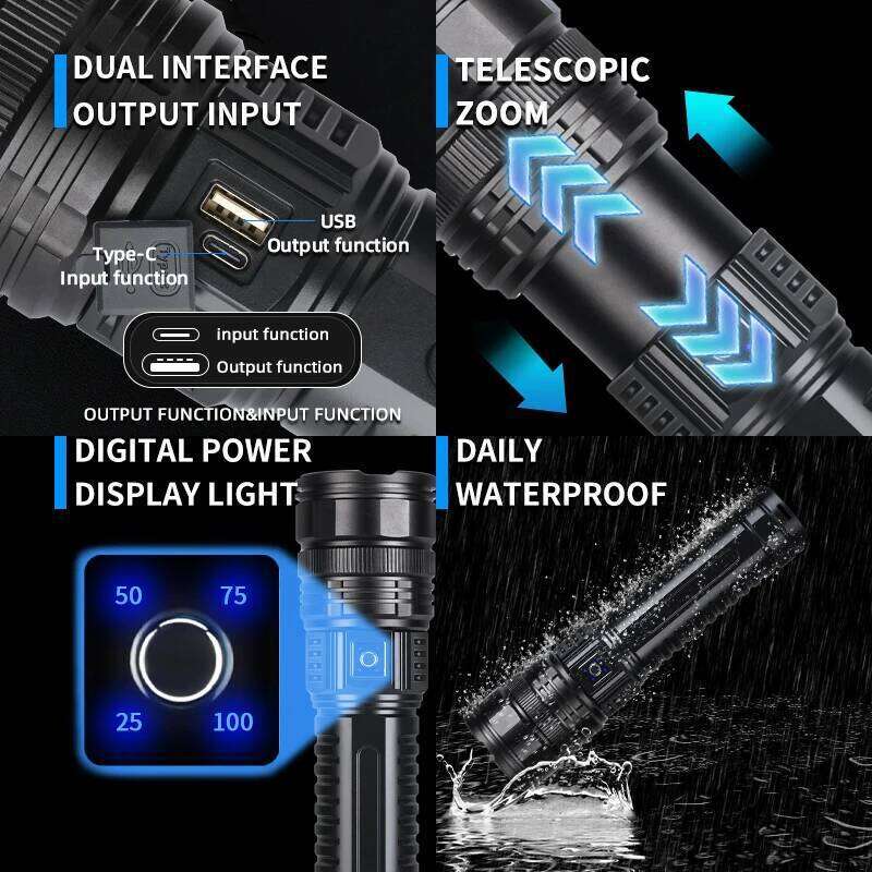 COBA Flashlight Built-in Battery Flash Light Emergency Spotlights 4km 10000LM Most Powerful Led Flashlights Tactical 15000mah Z260301