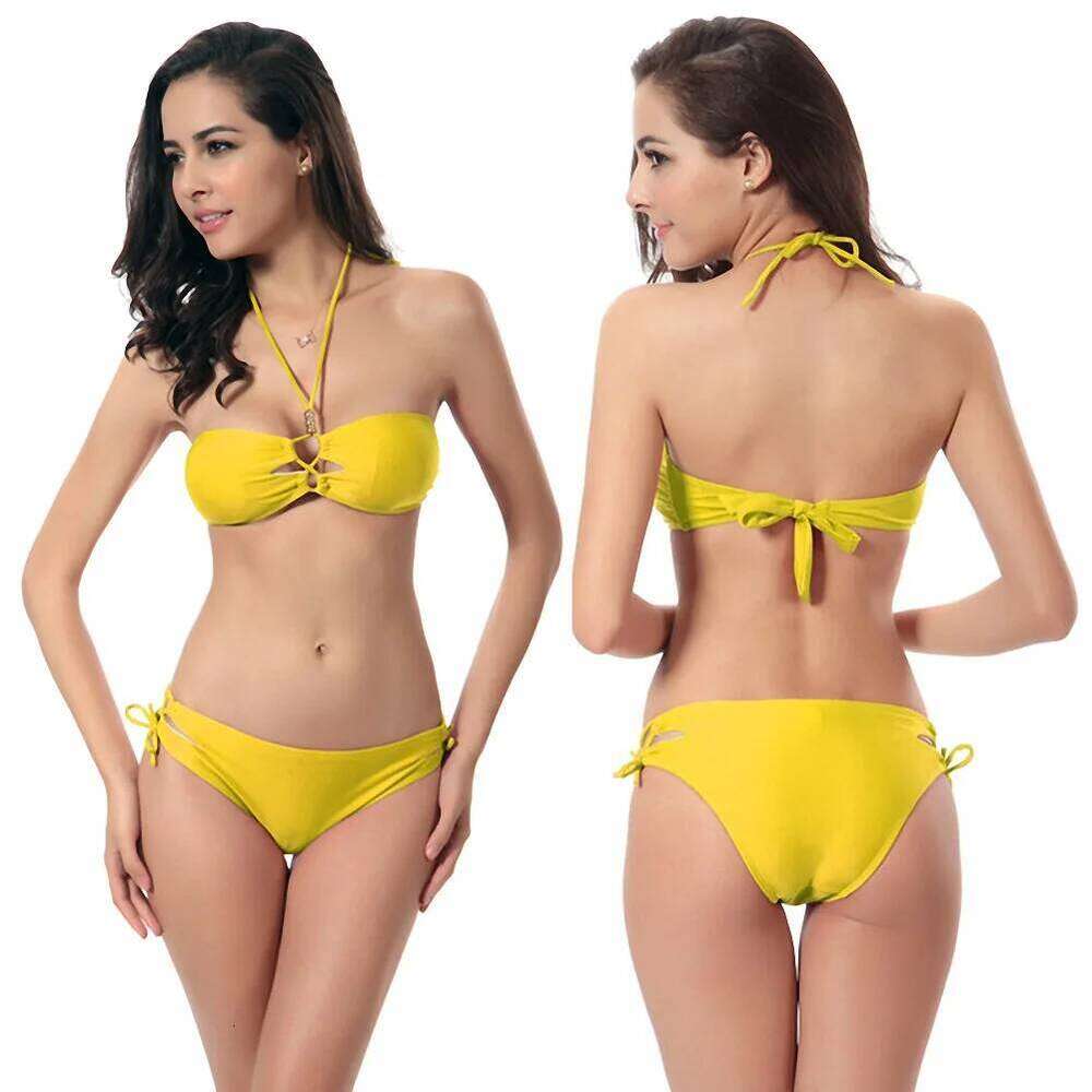 2025 New Arrival Women's Swimsuit Sexy Nylon Bikini Cutout Solid Color Beach Set Pool Spa Wear Z260301