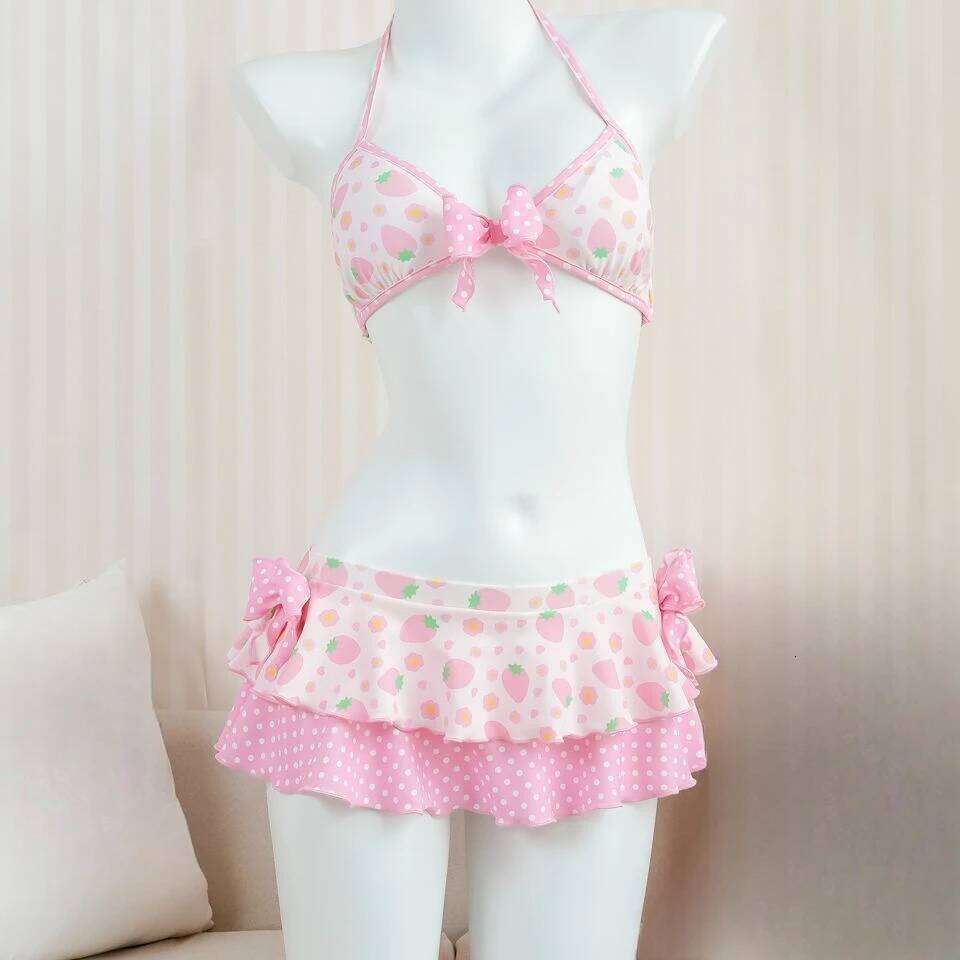 Swimsuits Vintage 2000s Crop Top Y2k Women Clothing Kawaii Swimwear Bow Bandage Sexy Summer Bikini Sets Harajuku Camisole Girl Z260301