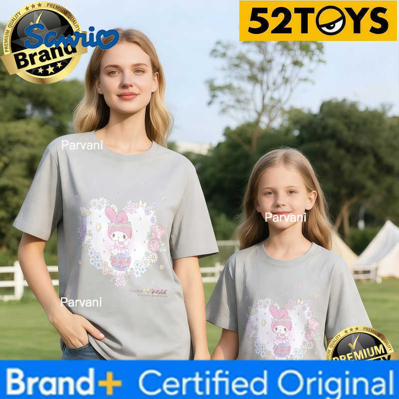 Sanrio 2026 Autumn-Winter Trending My Melody Floral Heart Print 100 Cotton Parent-Child T-Shirts High Quality Loose Casual Fashion H260302