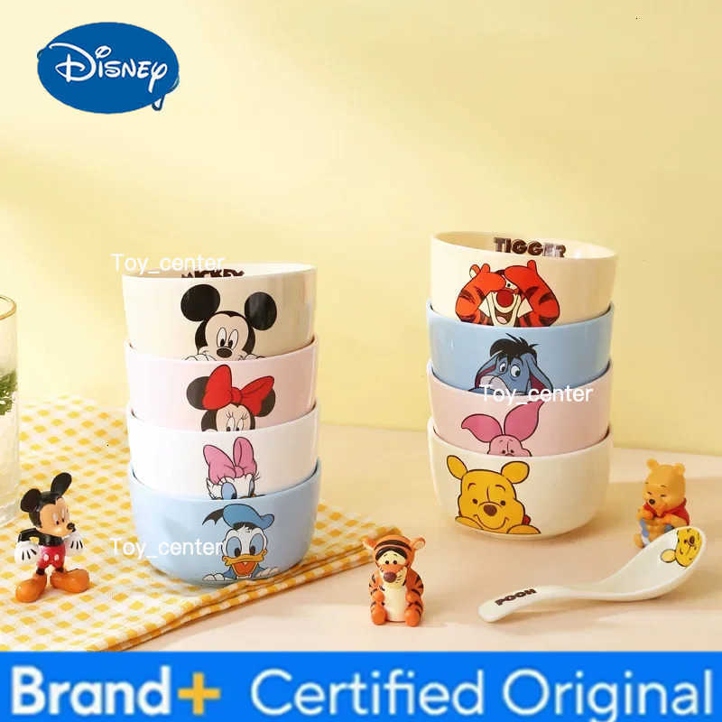 Disney Mickey Mouse Ceramic Bowl Child Dishes Cute Minnie Donald Winnie Tableware Piglet Tiger Kawaii Bowl Cartoon Kitchen Tools H260302
