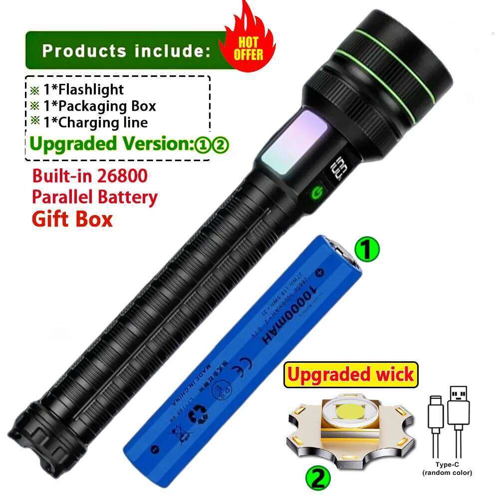 High Power Super Bright Spotlight Long Range LED Flashlight Tactical Torch Built-in 26800 For Hiking Camping Emergency Use Z260301