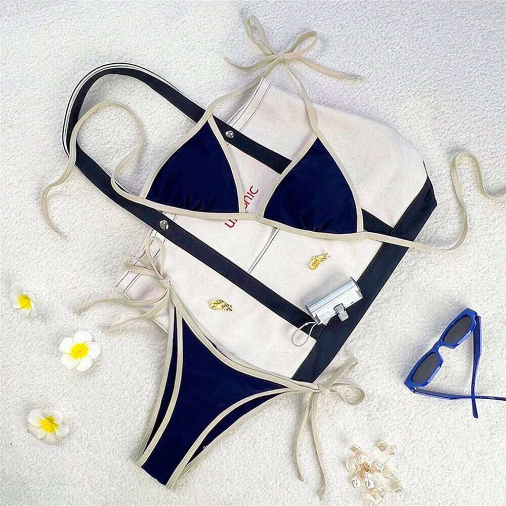 Vintage Blue Bikinis Set Triangle Border String Swimsuit Push Up Swimwear Backless Extrem Bikini Women Beach Outfit Bathing Suit Z260301