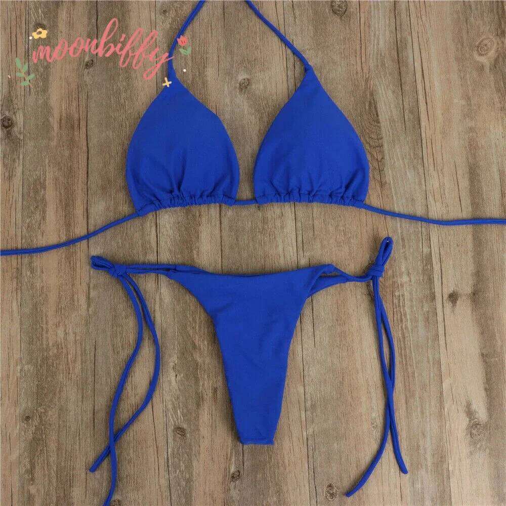 Women Thong Set Side Lace-up Sexy Swimsuit Bandage Neck Tie Swimwear Adjustable Brazilian Style Bikini Underwear Z260301