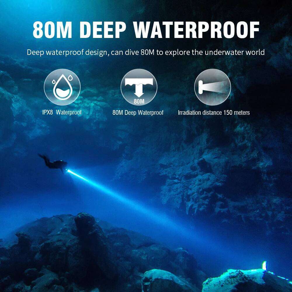 BORUiT Powerful LED Diving Flashlight 1000LM Super Bright Underwater Torch 18650 Battery IPX8 Waterproof Lamp With Hand Rope Z260301