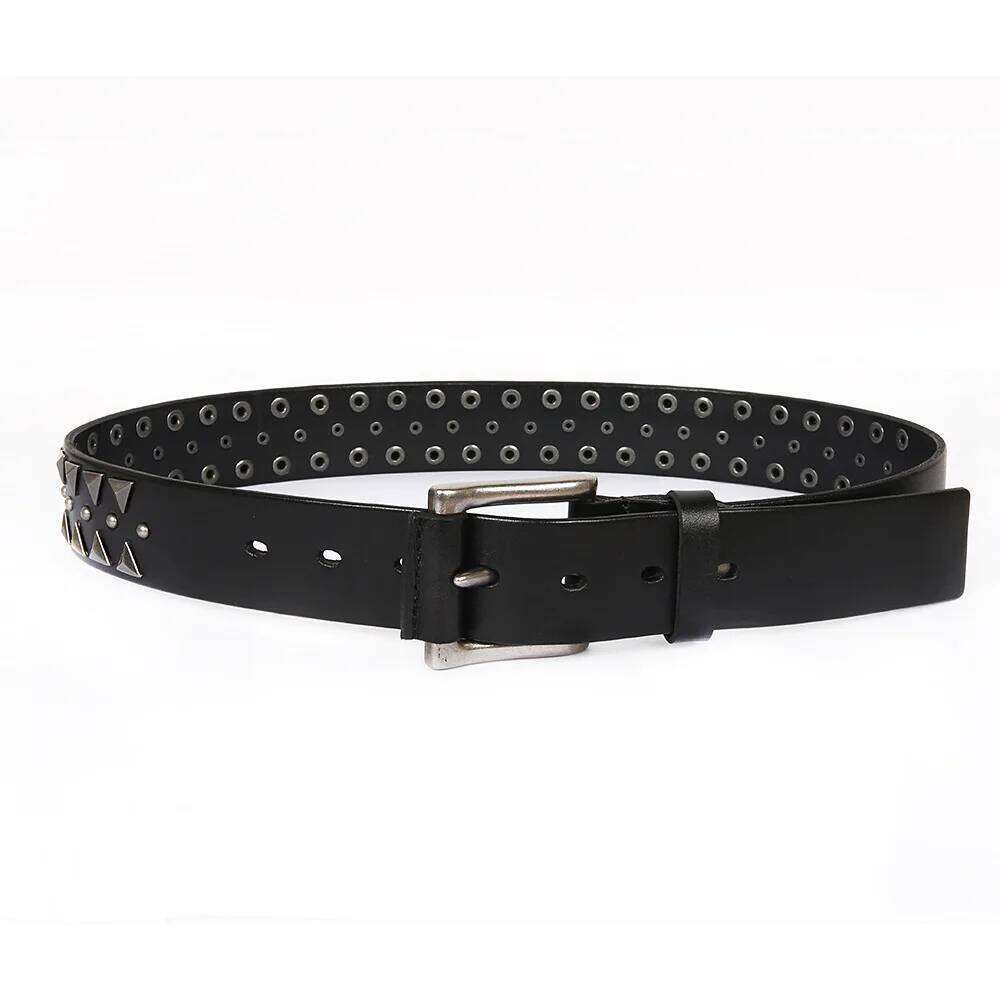 Genuine Leather Heavy Metal Rivet Punk Belts For Rock Stud Cowboy Men Ceinture Homme Waist Belt Cinturon Mujer S260228
