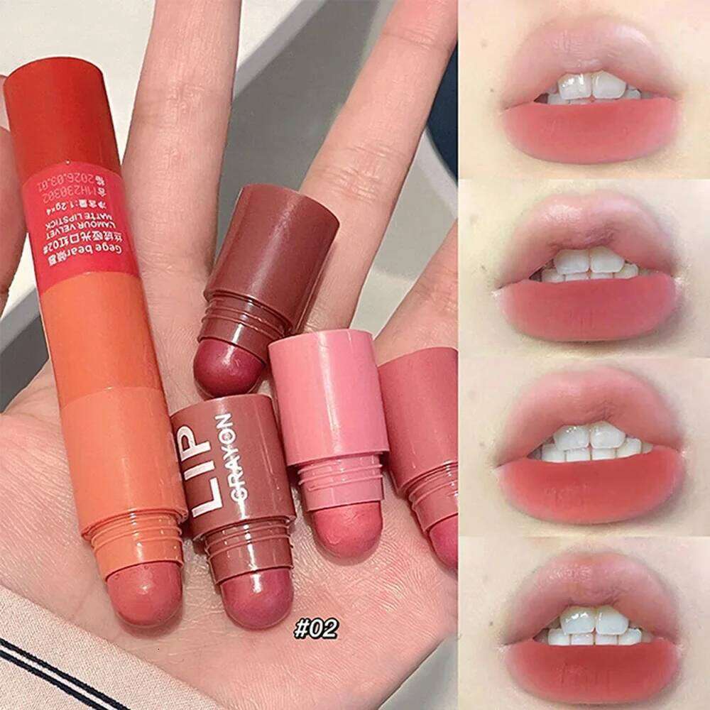 Gege Bear 4 in 1 Velvet Matte Crayon Lipstick Super Stay Makeup Pink Red Long Wear Waterpoof Non-Stick Cup Tiny Lip Stick H260302