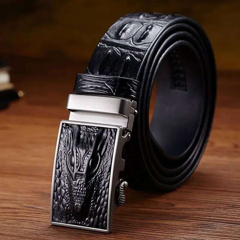NEW High Quality Cow Genuine Leather Belt for Men Automatic Buckle Crocodile vintage cintos men Jeans belt luxury wedding belts S260228