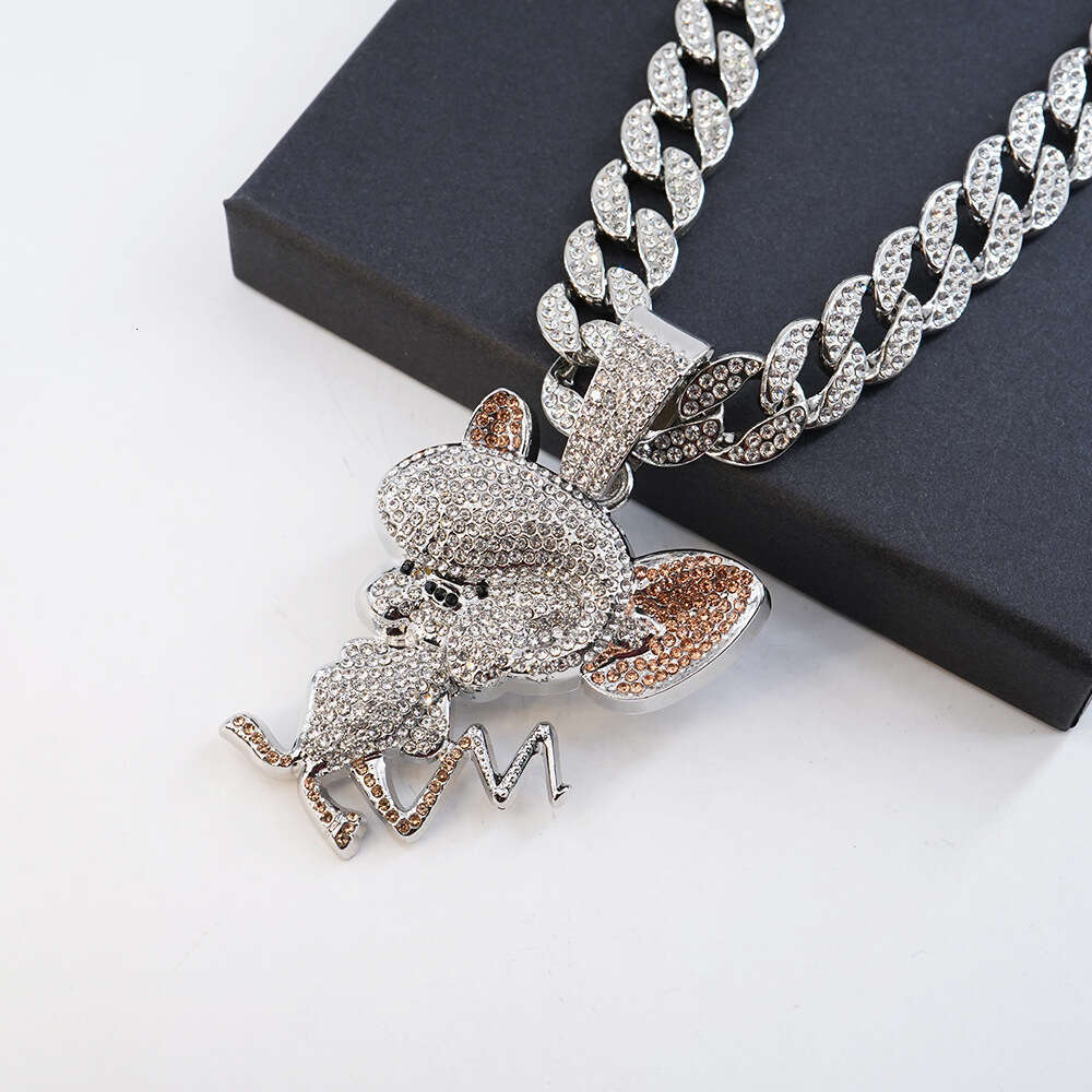 New European And American Style Alloy Cartoon Animal Full Diamond 3D Pendant Necklace Fashion Versatile Men's Accessory