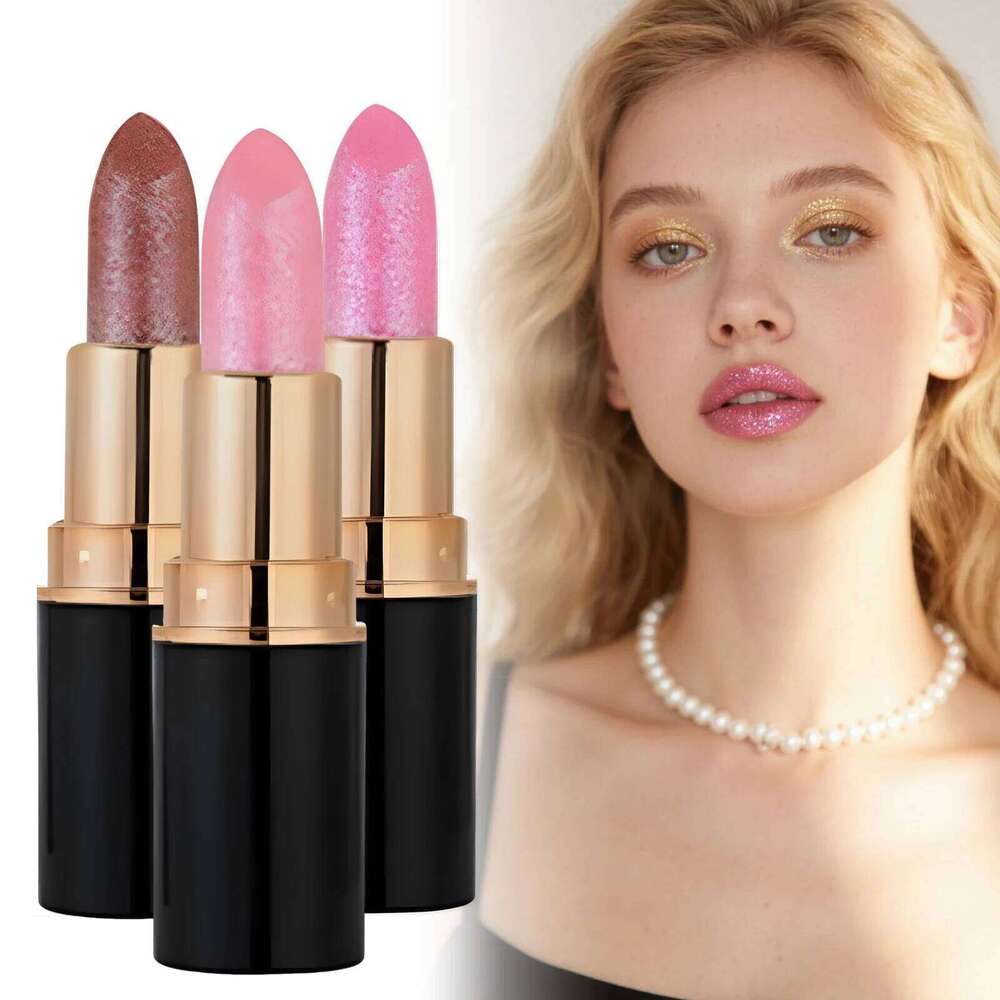 3Colors Glitter Waterproof Long Lasting Diamond Pearlescent Metallic Lipstick Black Lipgloss Women Lips Makeup Cosmetic H260302