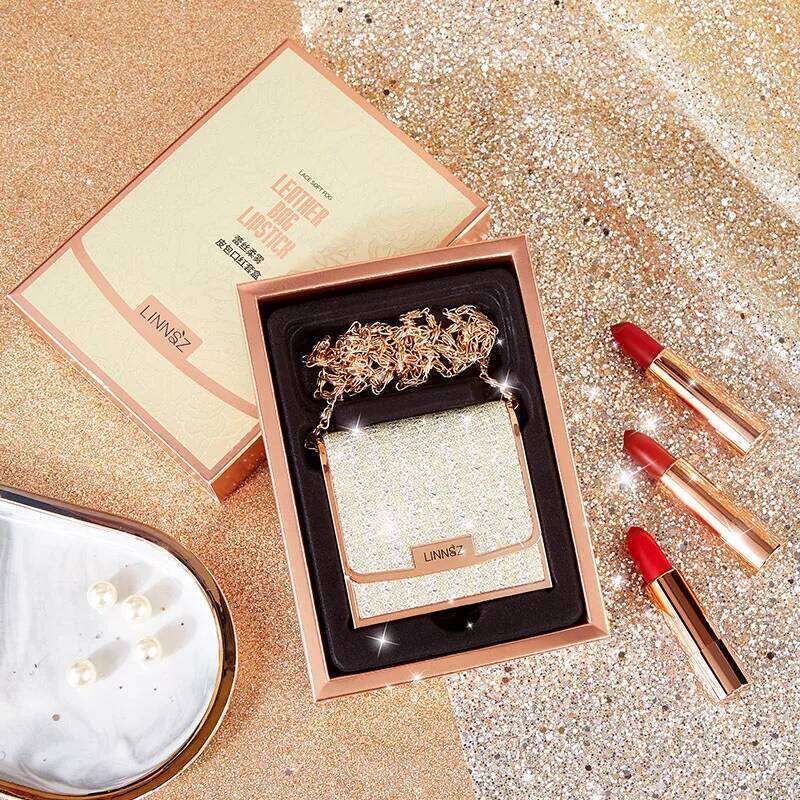 Matte Lipstick Set 3 Colors Stick with Sliver Chain Bag Package Velvet Lip stick Gift Box Private Label Make Up 3.5gx3 H260302