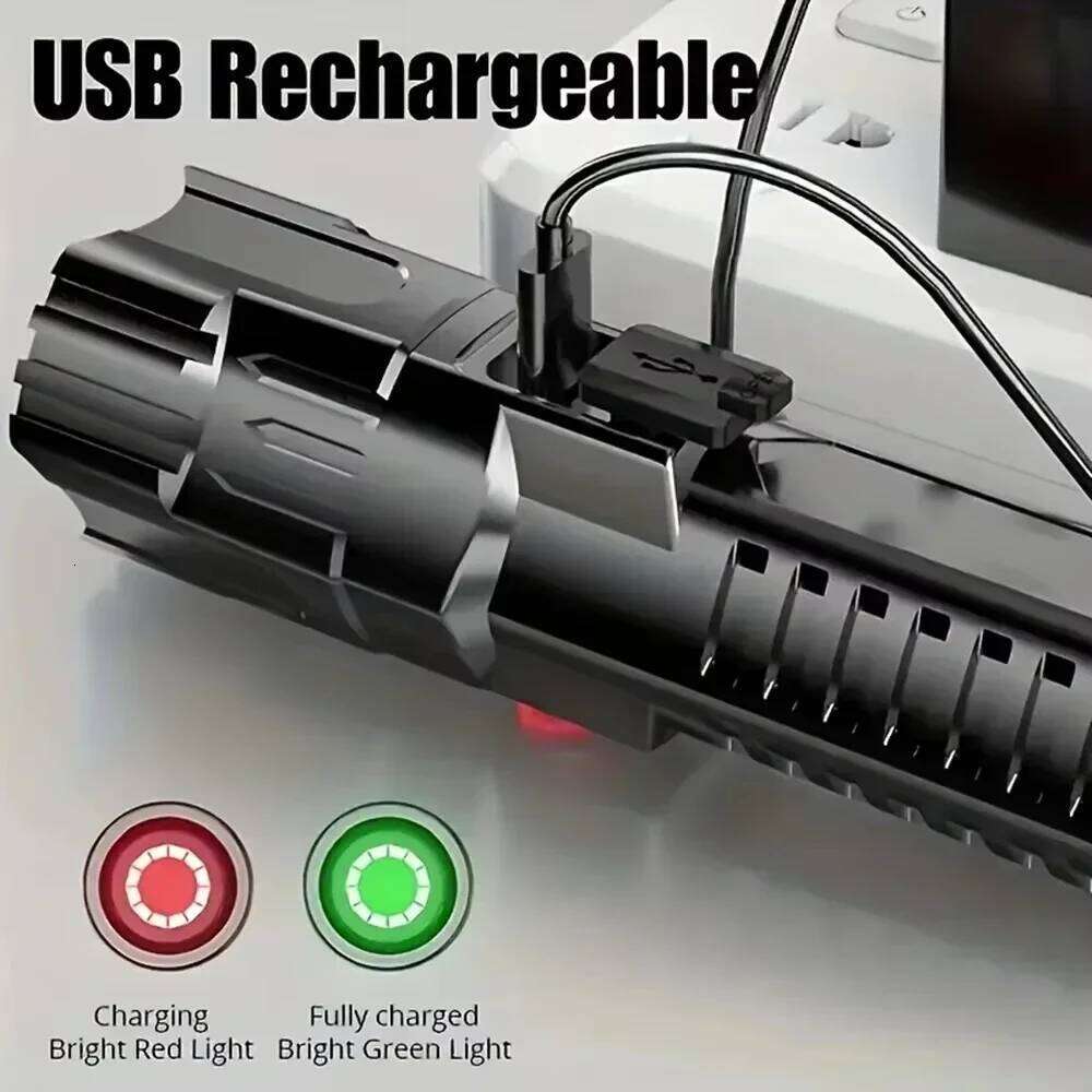 Super Bright LED Flashlight Rechargeable Flashlights Tactical Zoom High Power Spotlight Outdoor Camping Cycling Fishing Torch Z260301