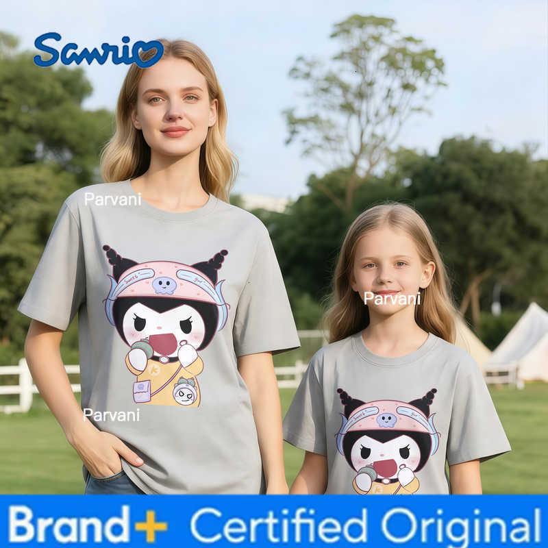 Sanrio 2026 Summer Kuromi Retro High-Quality 100 Cotton Mens T-shirt Oversized Cute Breakfast Print Top Unisex Family Matching Y2K H260302