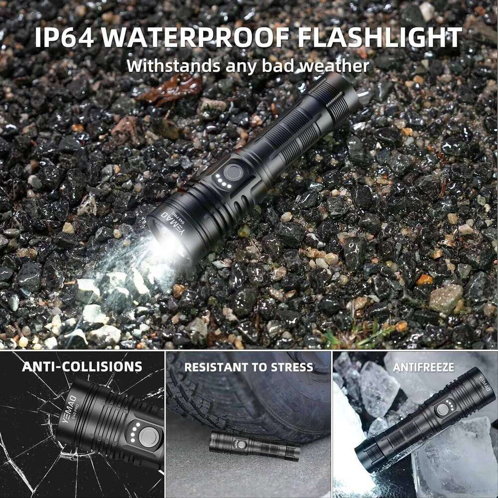 YEMAO Super Bright Tactical LED Flashlight Portable Built-In Rechargeable Waterproof Outdoor Lights For Emergency Searching Z260301