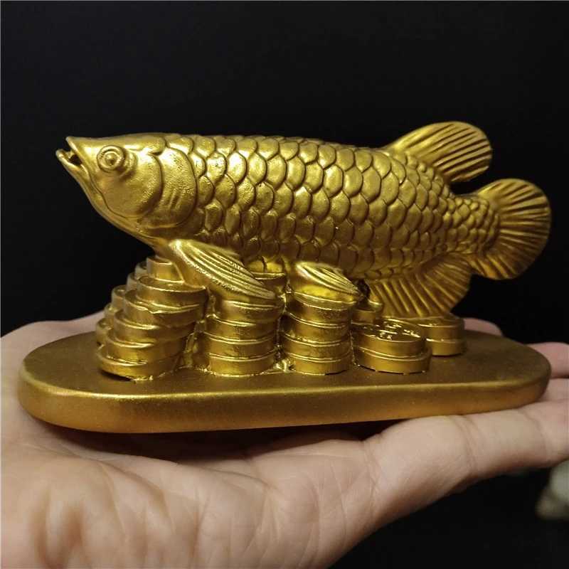 Gold Arowana Fish Statue Chinese Feng Shui Lucky Ornament Resin Craft Home Decoration GiftT260302
