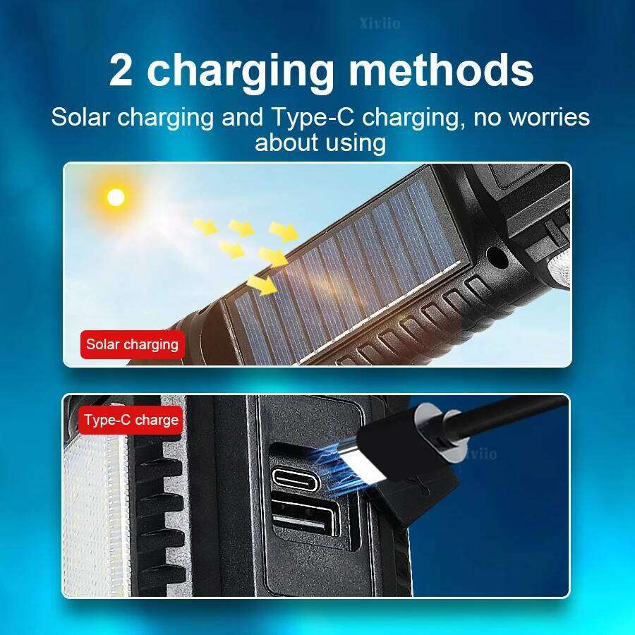 NEWEST Solar+Type c Rechargeable Flashlight 5000000LM Super Bright LED Flashloght Zoom Long Range 4km Torch Powerful Cob Lantren Z260301