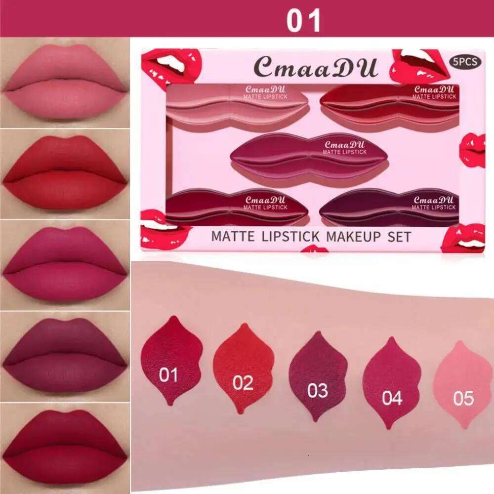 5pcs Matte Lipstick Set Velvety Smooth Long Lasting High Pigment Waterproof Lip Makeup Kit With Elegant Gift Box H260302