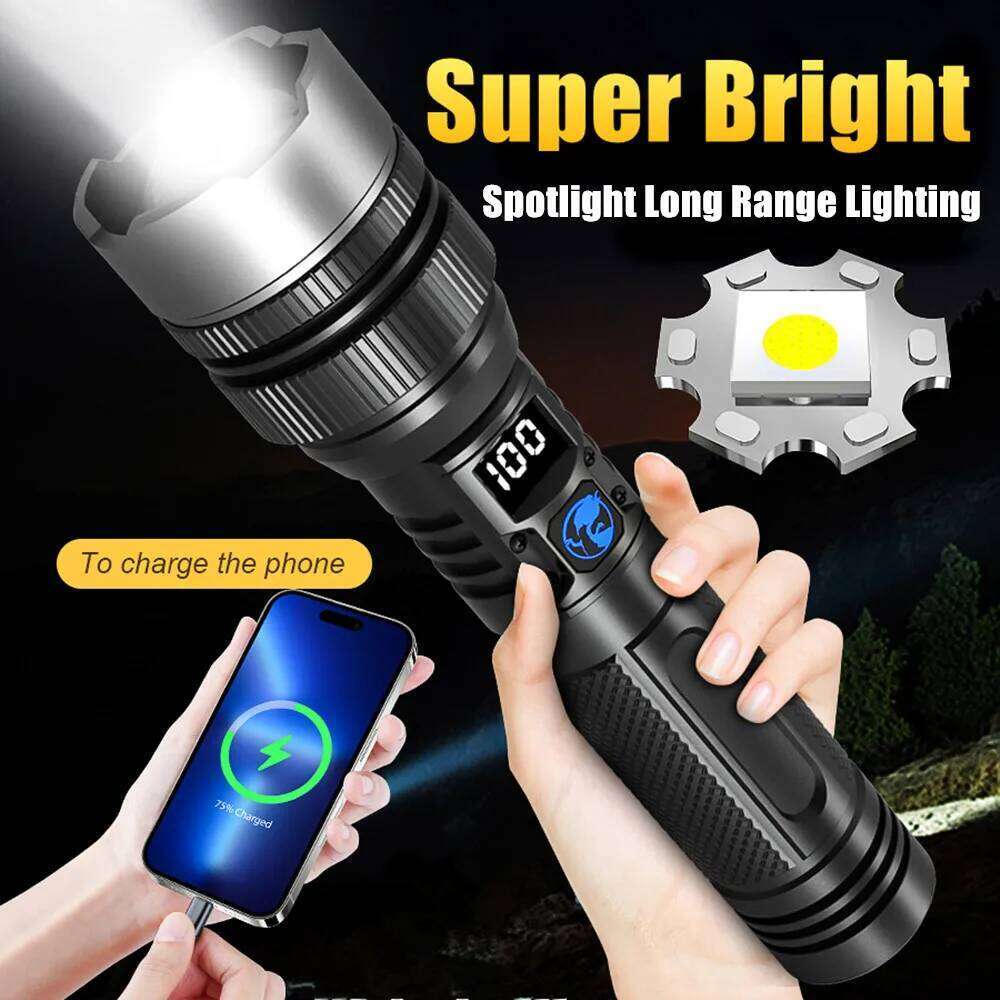 High Power Long Range LED Flashlight Built-in Battery USB Rechargeable Strong Light Tactical Torch Outdoor Camping Hiking Lamp Z260301