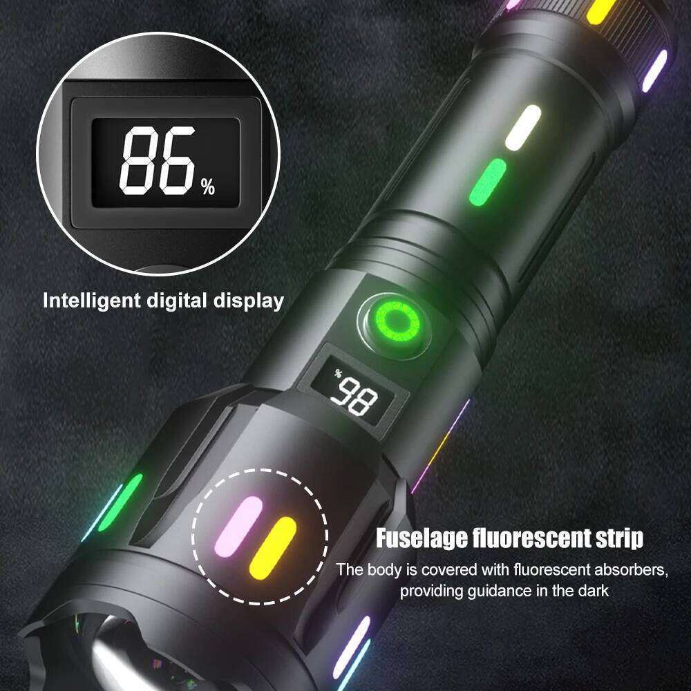 5000LM Long-Range White Laser Flashlight TYPE-C Rechargeable Camping Torch Zoomable Search Spotlight with Luminous Strips Z260301
