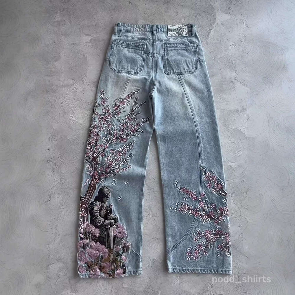 Men's Jeans Wide-Leg Jeans Heavy 3D Print Hip-Hop Street wear Loose Unisex Y2K American Retro Pants Men's Clothing