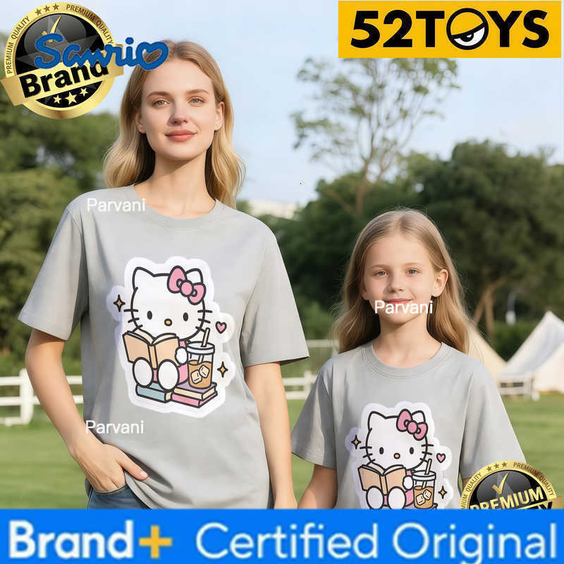 Sanrio 2026 Summer Family Must-Have 52TOYS Hello Kitty Casual Print T-Shirts 100 Cotton High Quality Parent-Child Tees Single Piece H260302