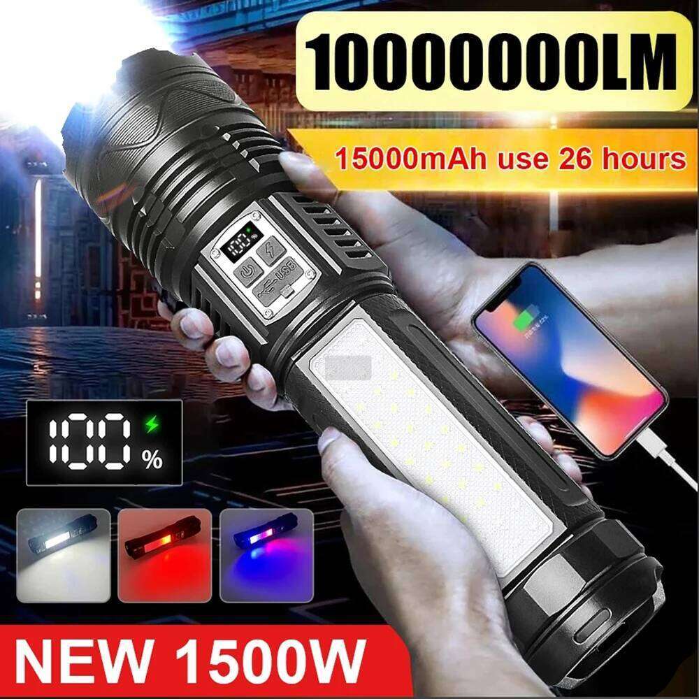 Ultra Bright Long-range Tactical Flashlight High Power LED Rechargable Torch Built-in 15000mAh Battery Camping Hunting Lantern Z260301