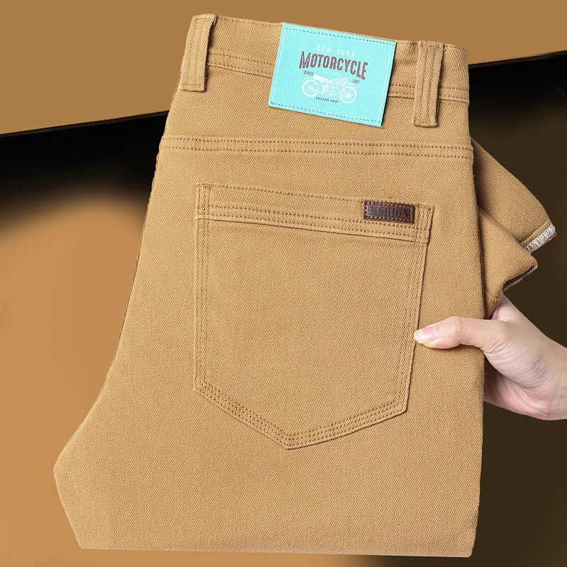 Classic Style 3 Colors Autumn Mens Slim Brown Jeans High Quality Business Casual Stretch Denim Pants Male Trousers 260228