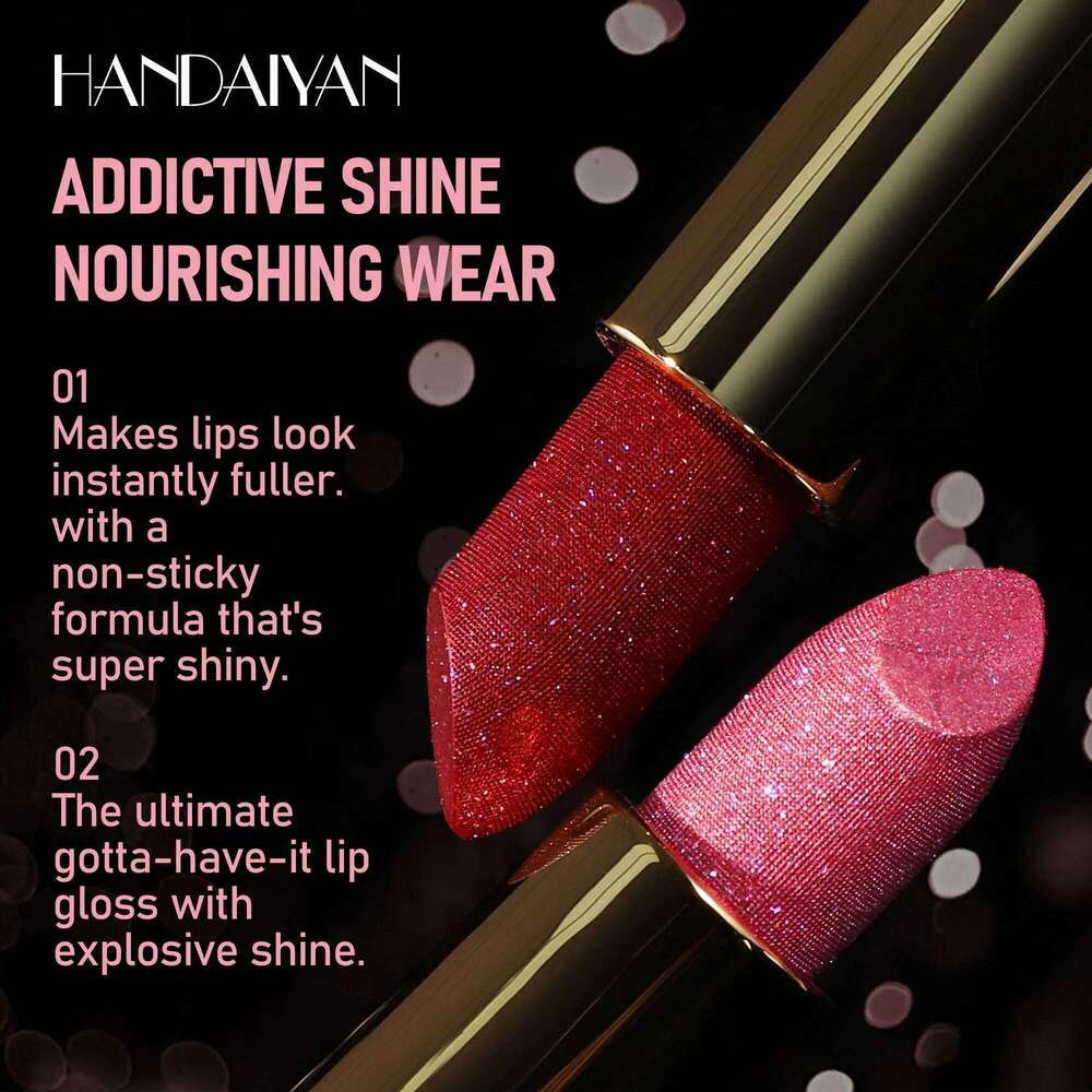 8 Colors Glitter Diamond Long-Lasting Pink Brown Pearlescent Metallic Purple Sparkling Lipstick Makeup Cosmetic H260302