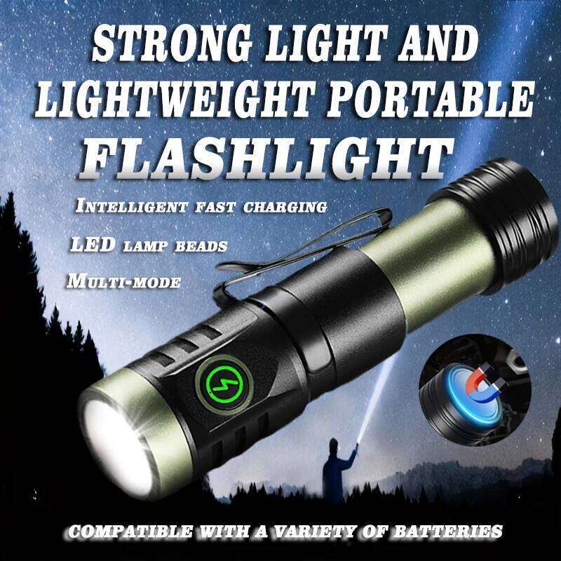 Rechargeable compatible 18650 and 18350 , LED super bright flashlight, magnetic suction, with pen clip Z260301