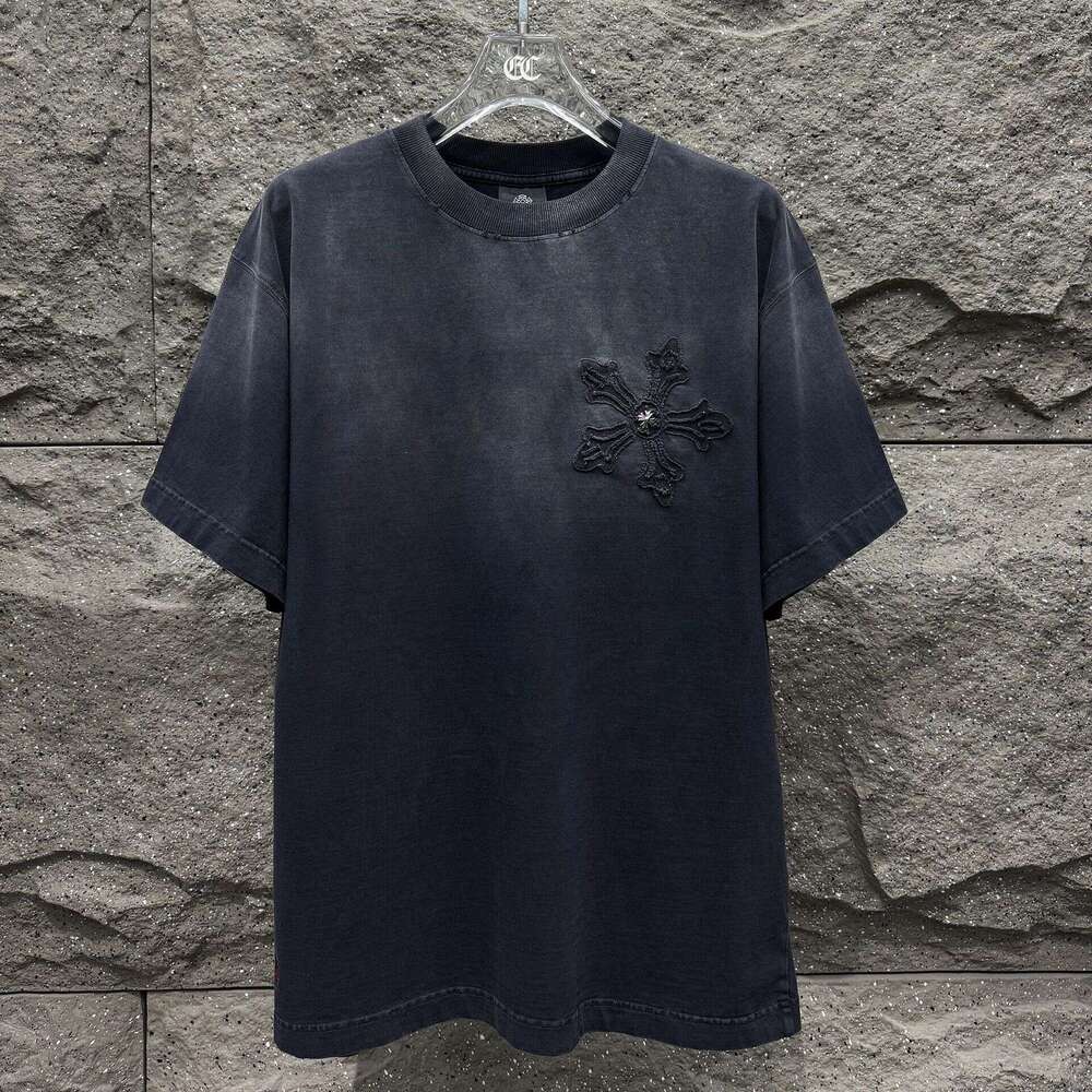 Foreign Trade Cross-Border CH Chrome Couple Street Style Loose-Fitting Trendy Brand Heavy-Duty Washed Vintage Pullover Crew Neck Short-Sleeve T-Shirt 