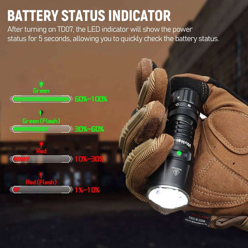 Wurkkos TD07 18350 Tactical Flashlight 1300LM 479M Long Range Rechargeable Lamp IP68 Mini Torch with Finger Ring Dual Switches Z260301