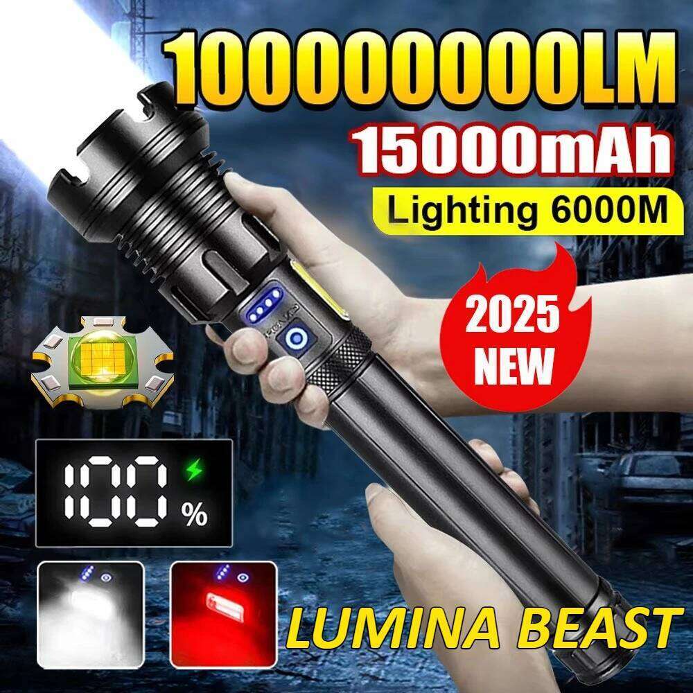 2025 New 15000mAh XHP390 Ultra Powerful Flashlight 10000000LM Zoomable USB Rechargeable Lantern 2200LM Torch for Outdoor Camping Z260301