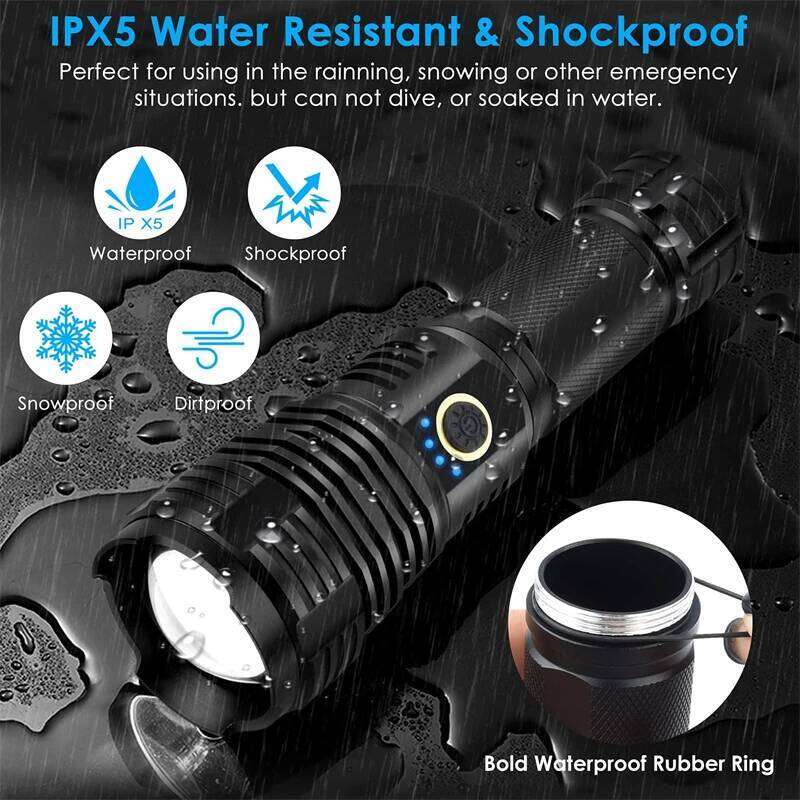 Rechargeable LED Flashlights 5000 Lumens Super Bright Torch 5 Modes Zoomable Waterproof Powerful for Camping Outdoor Emergency Z260301