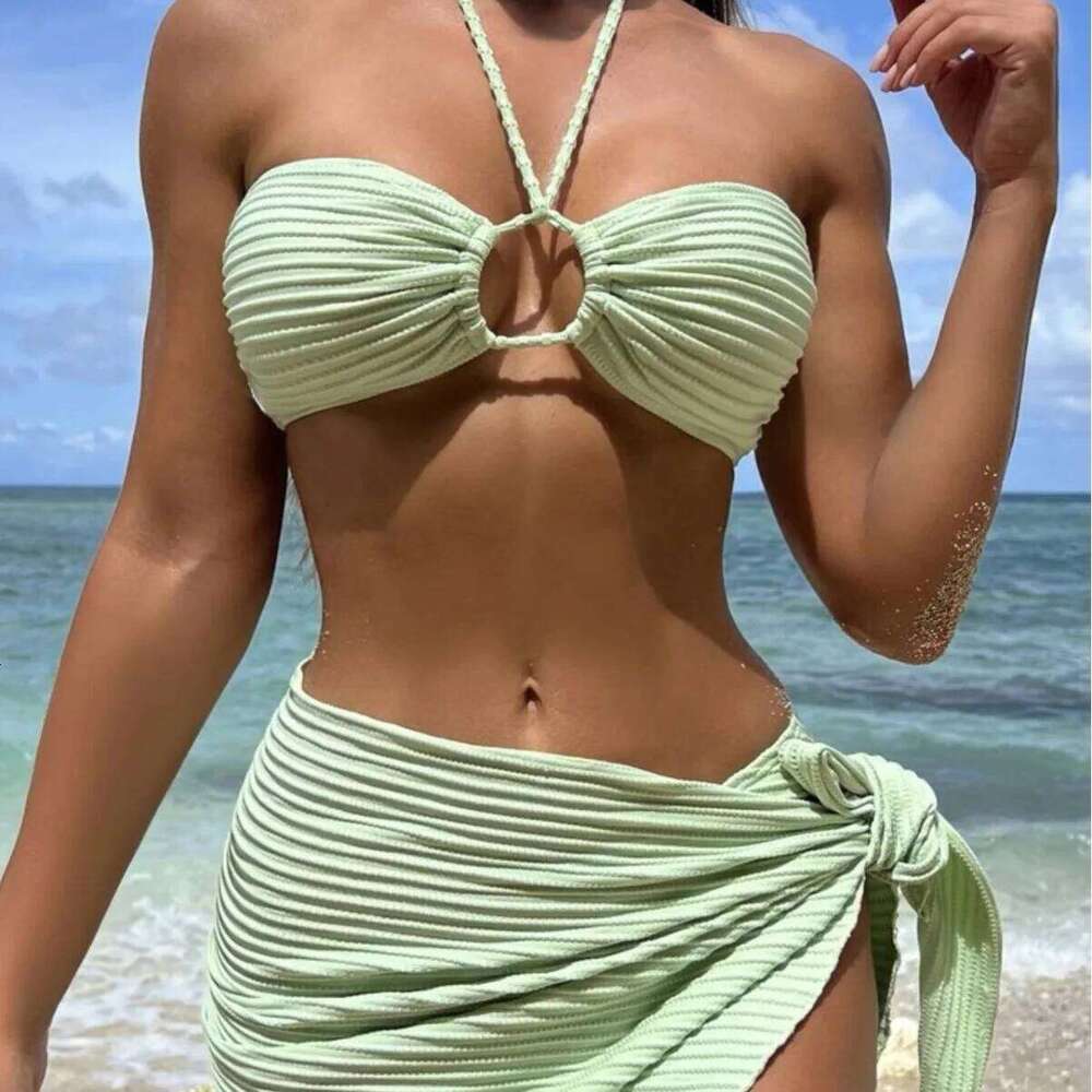 Bikini Swimsuit Swimwears sexy bikini three piece women's hanging neck solid color beach vacation swimsuit Bikinis Set Z260301