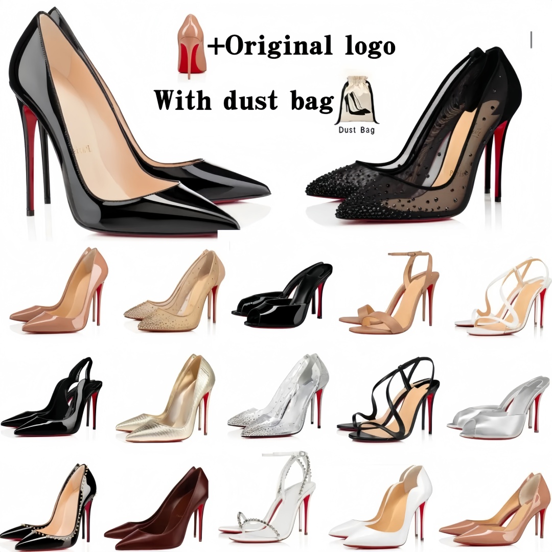 2026 Brand Designer Women's High Heels Red Shiny Bottomed heels 8cm 10cm 12cm Stiletto Genuine Leather Women Heels Woman Pumps with Dust Bag us4-13