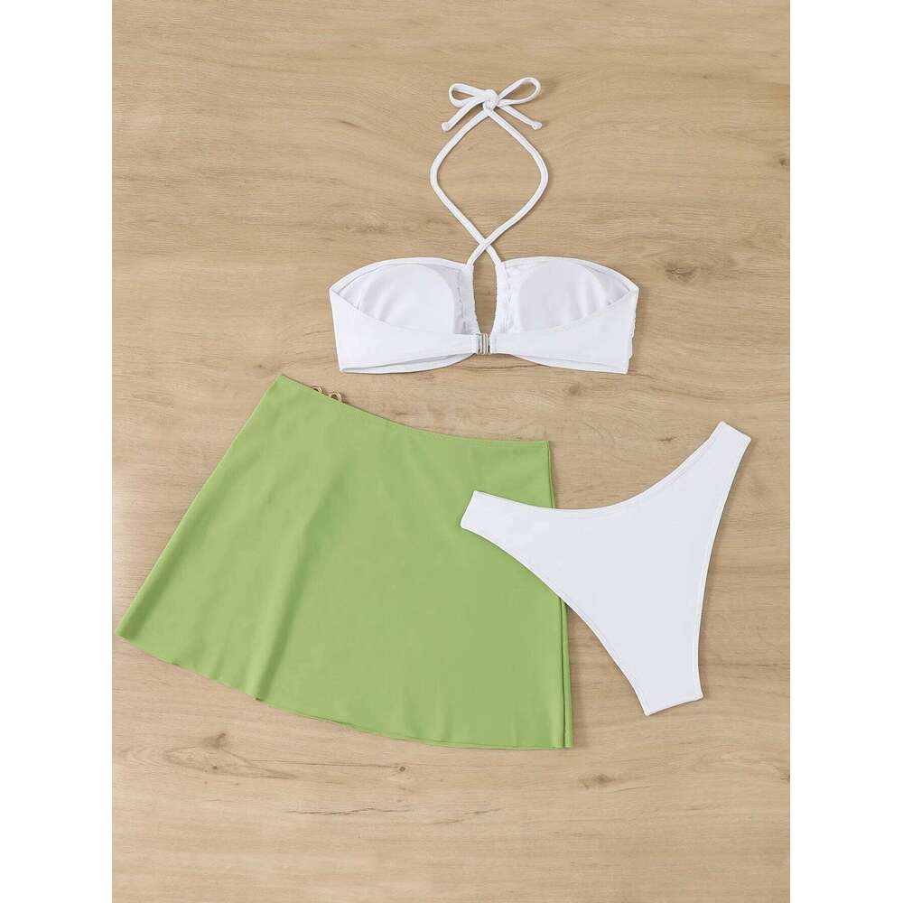 2026 Bandeau Bikinis With Beach Skirt Swimsuit Women 3 Pieces Swimwear Female Beachwear Bathers Bathing Swimming Swim Suit Z260301
