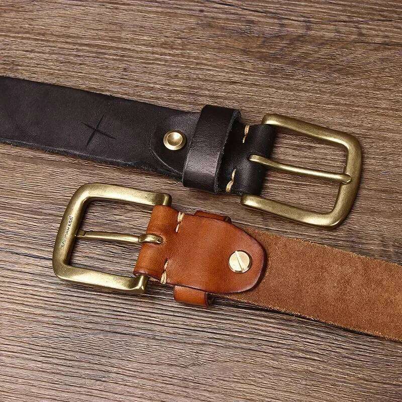 3.8 Cm Pure Cowhide Genuine Leather for Men High Quality Brass Buckle Belts Cowboy Waistband Male Carved Western Jeans Strap S260228